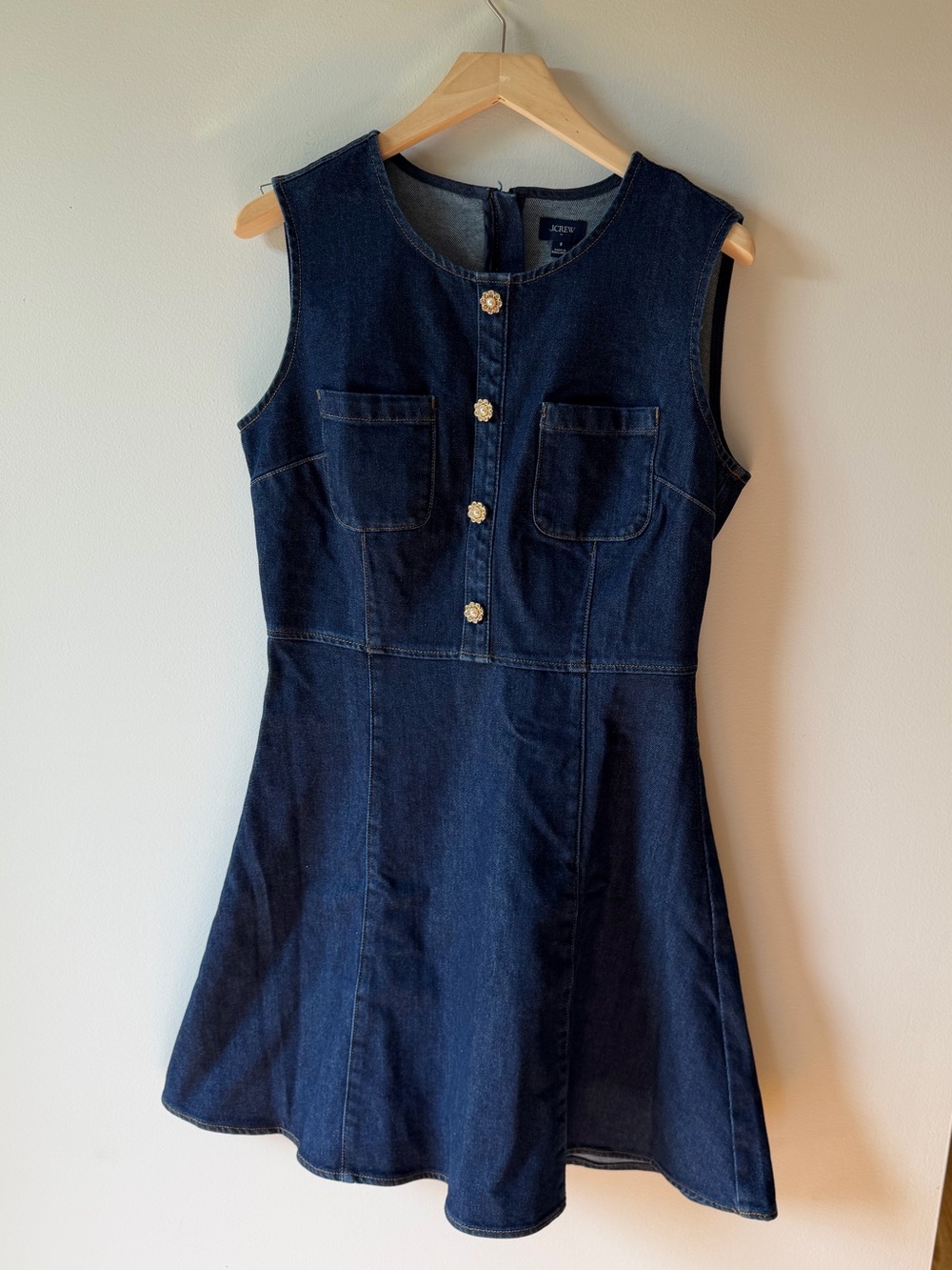 NWT J. Crew Factory Denim Mini Dress with Pearl Jewel Buttons
